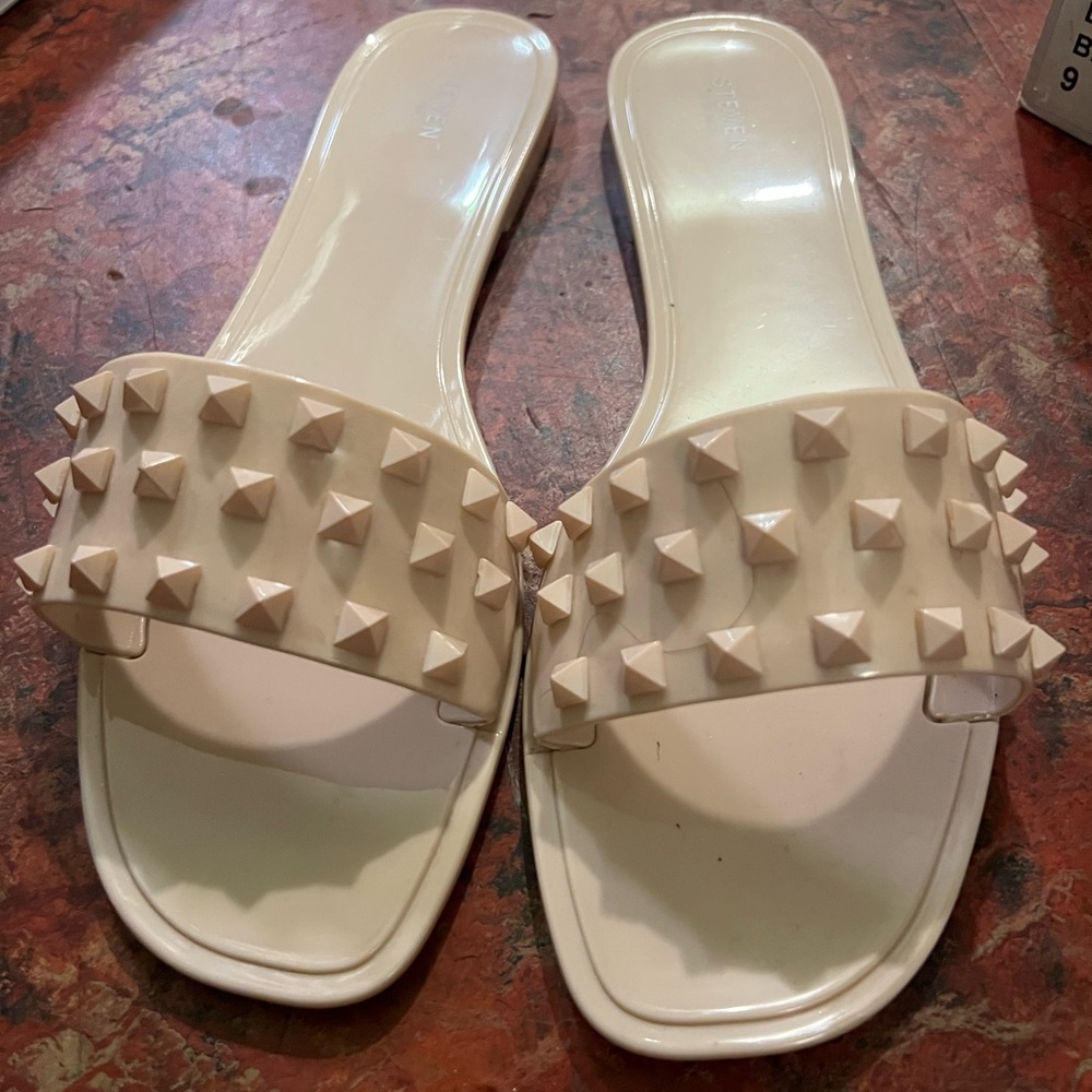 Elegant Studded Beige Slide Sandals